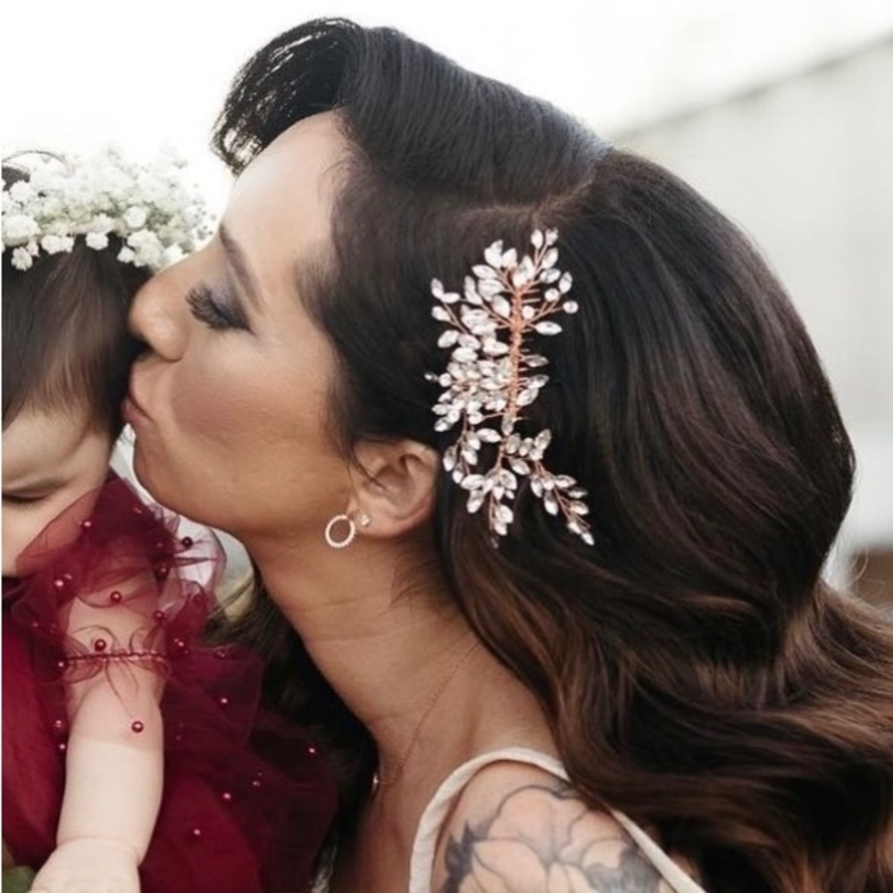 Handmade Crystal Rhinestone Rose Gold Bridal Hair Comb